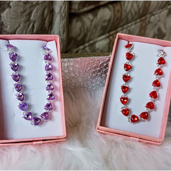 RED or PURPLE Hearts Sterling Silver Bracelet - Picture 12 of 15